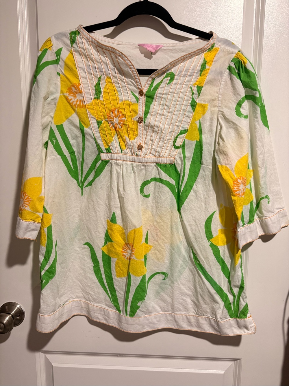 Lilly Pulitzer White Tunic with Yellow & Green Floral Print